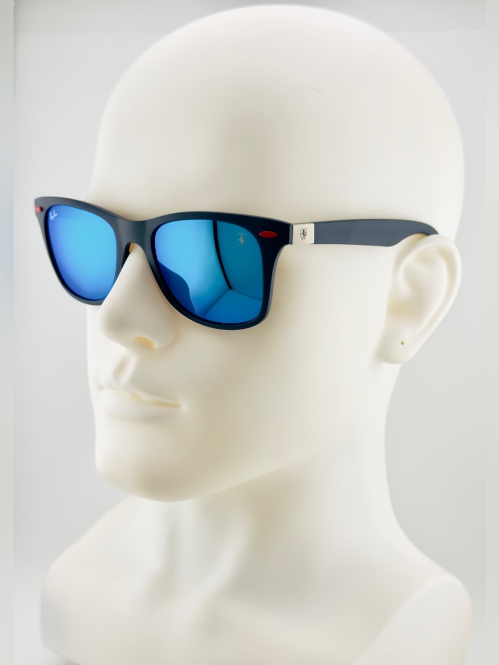 Ray-Ban Scuderia Ferrari Sunglasses RB4195M Matte Gray Frame Blue Mirror Lenses - Picture 3 of 15
